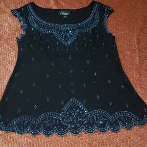 Collection Dressbarn  Sequence/Black Embellished Cap Sleeve Blouse Size L